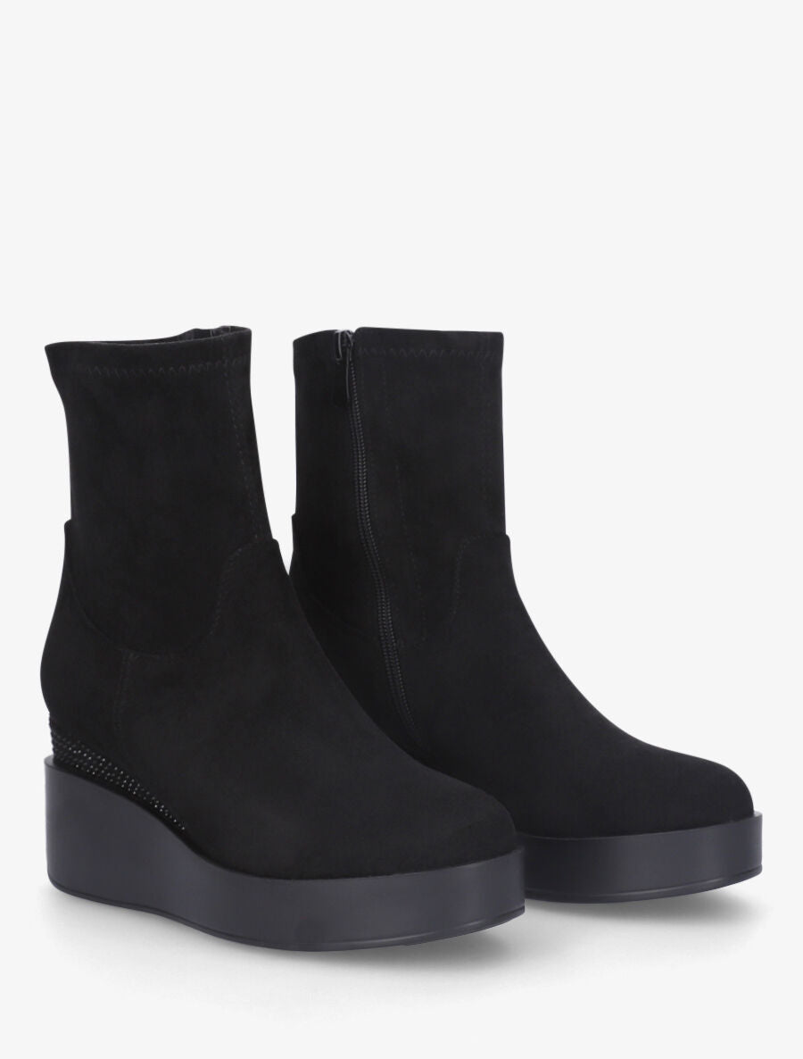 Bottines compensées en suédine et souples - Noir - 4