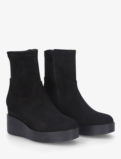 Bottines compensées en suédine et souples - Noir - 4