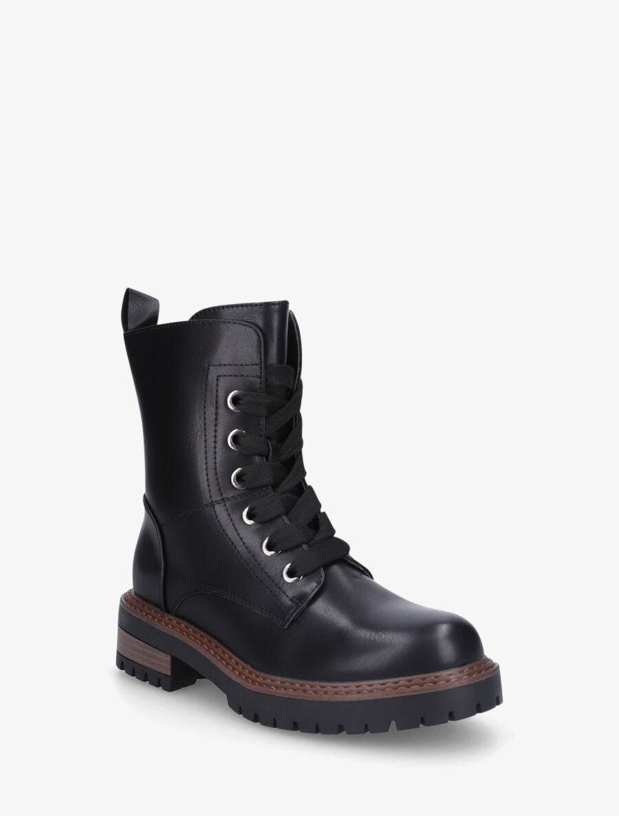 Bottines en simili à lacets épais - Noir - 2