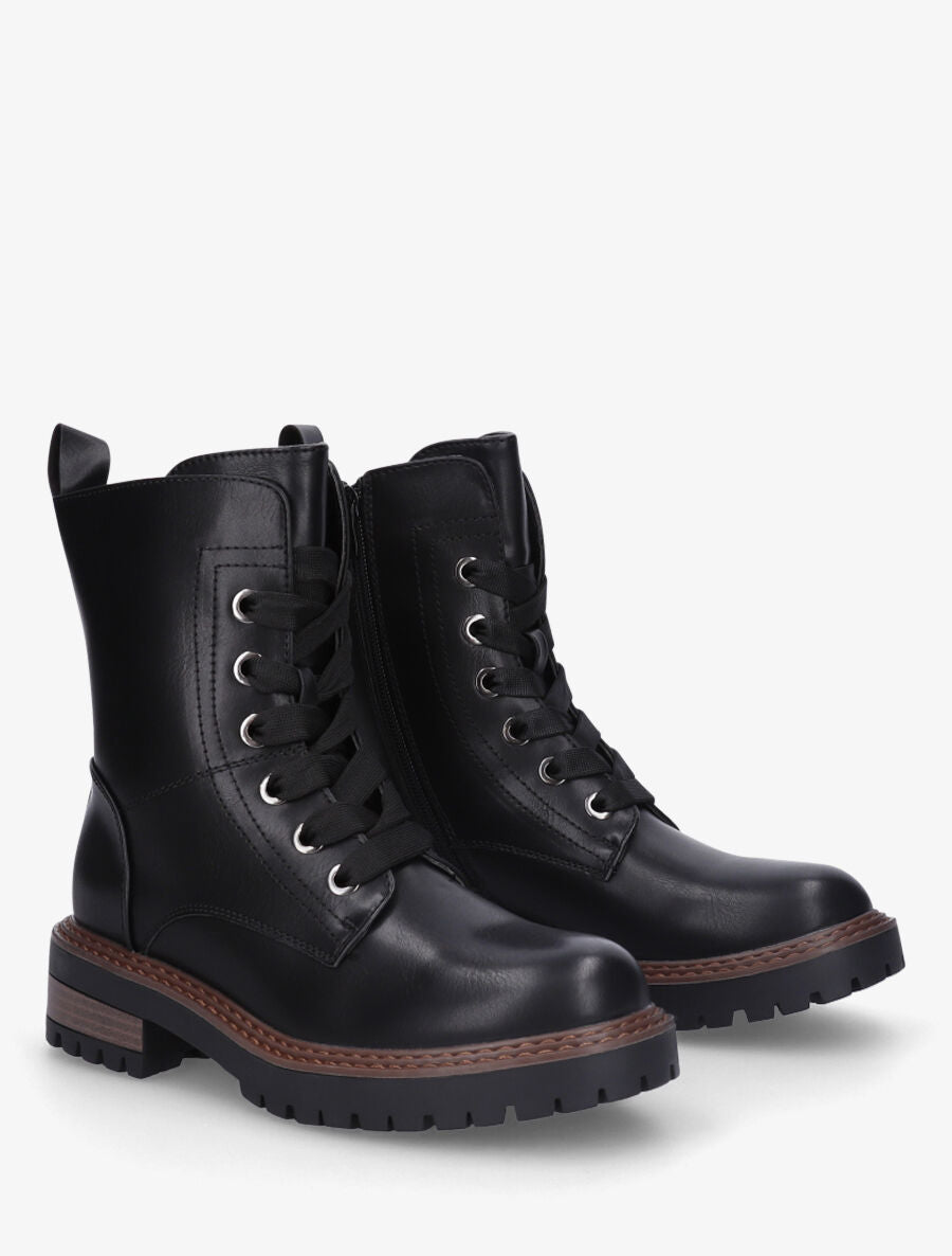 Bottines en simili à lacets épais - Noir - 4