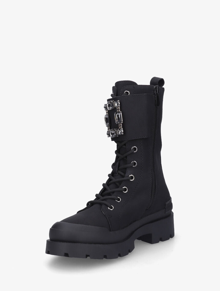 Bottines montantes et bijou en strass - Noir - 3
