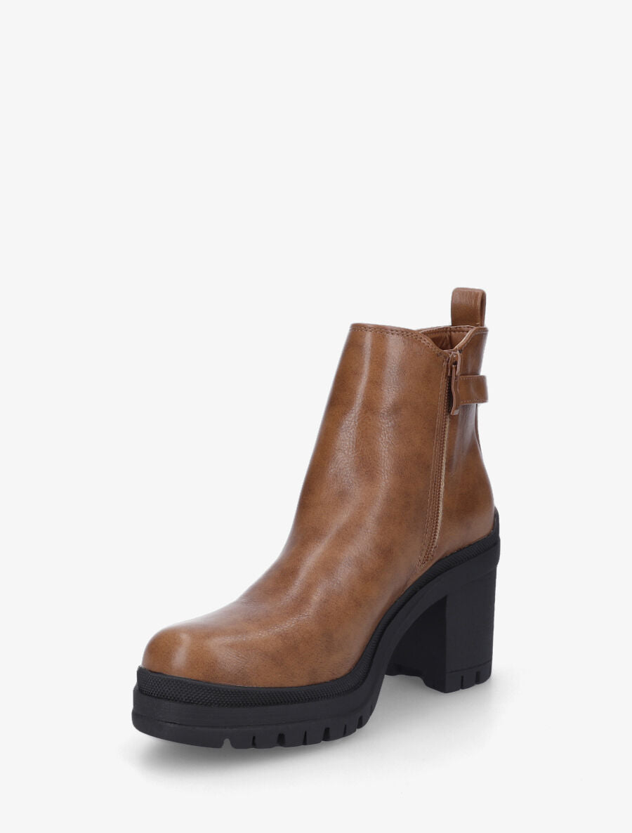 Bottines en simili à semelle et talon crantés - Camel - 3