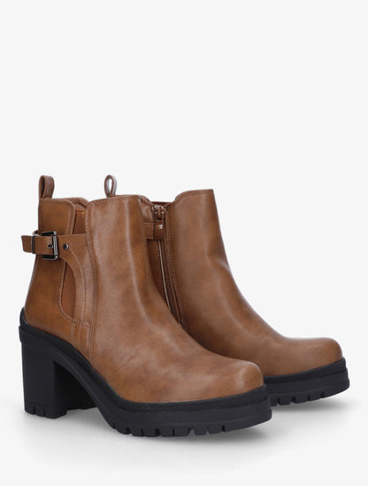 Bottines en simili à semelle et talon crantés - Camel - 4