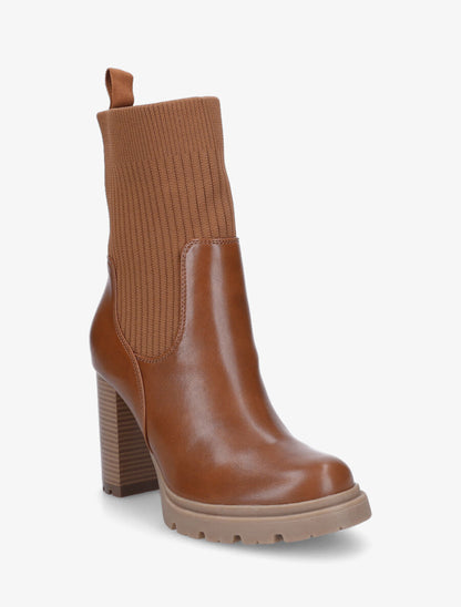 Bottines chaussettes à talon haut - Camel - 2