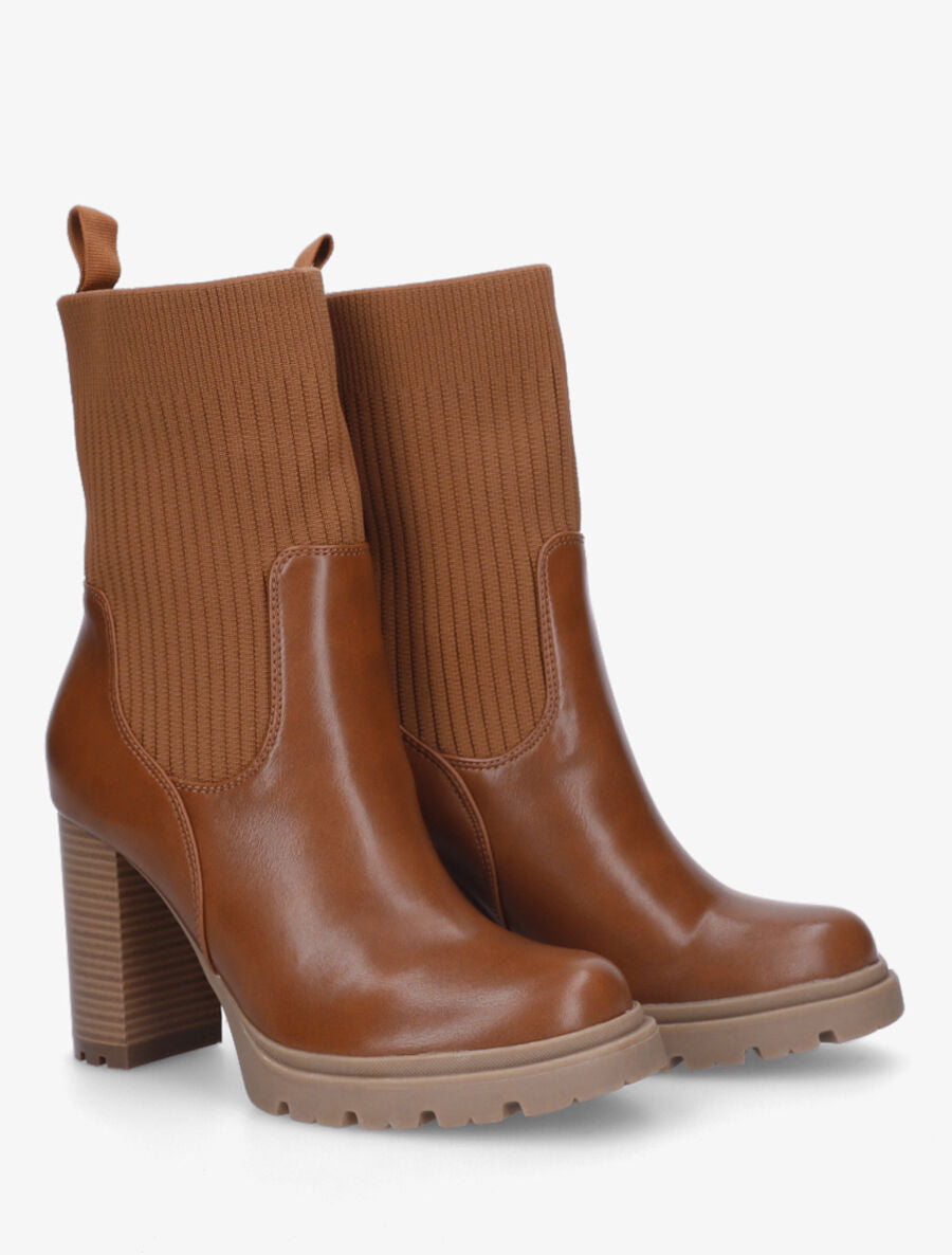 Bottines chaussettes à talon haut - Camel - 4