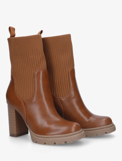 Bottines chaussettes à talon haut - Camel - 4