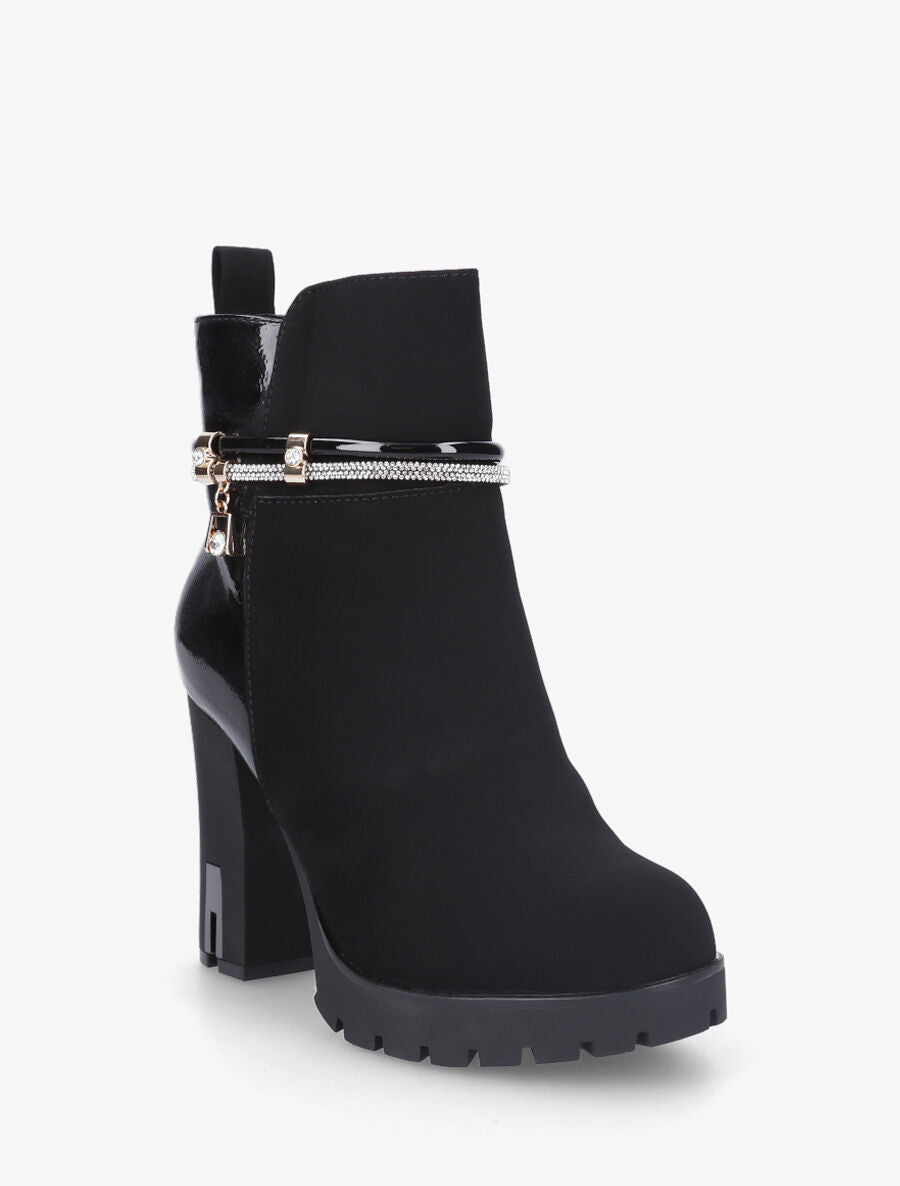 Bottines à talon haut et strass - Noir - 2
