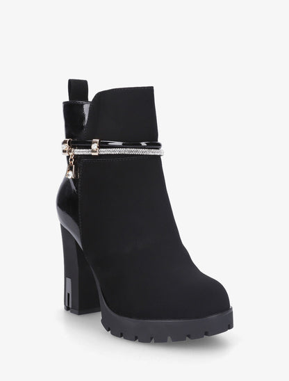 Bottines à talon haut et strass - Noir - 2