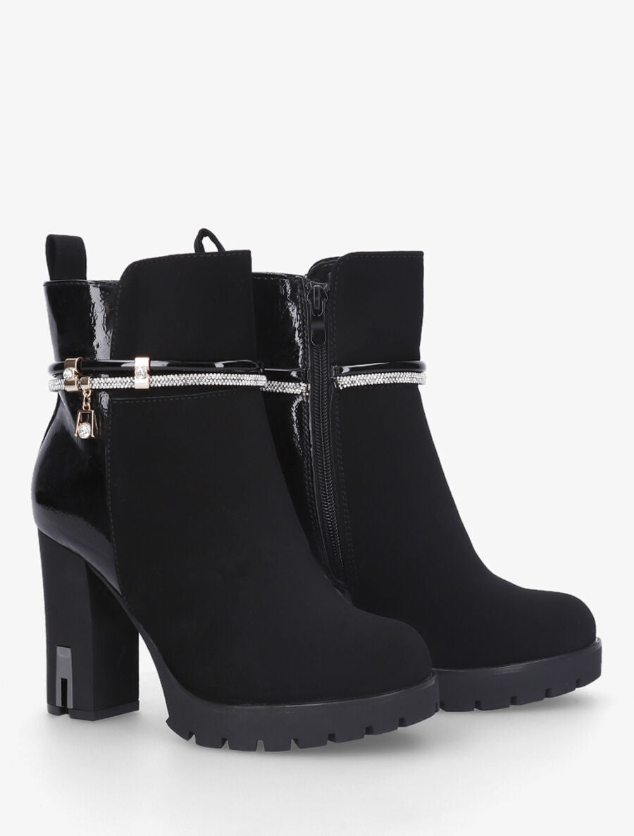 Bottines à talon haut et strass - Noir - 4