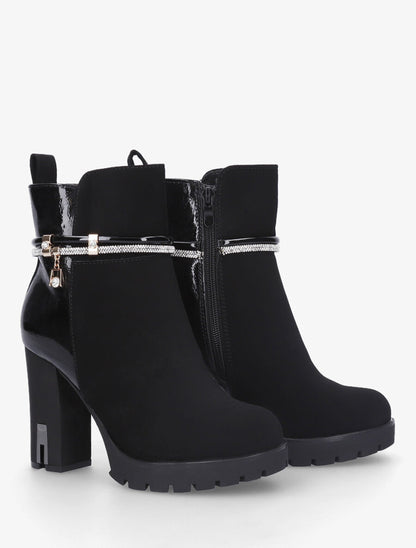 Bottines à talon haut et strass - Noir - 4