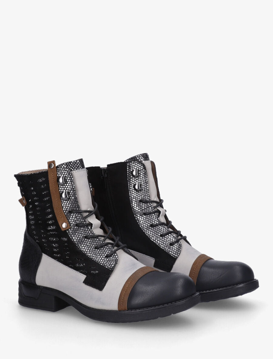 Bottines en simili multi textures - Noir - 4
