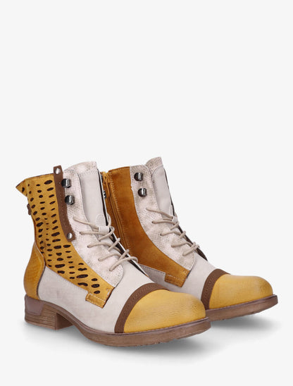Bottines en simili multi textures - Jaune moutarde - 4