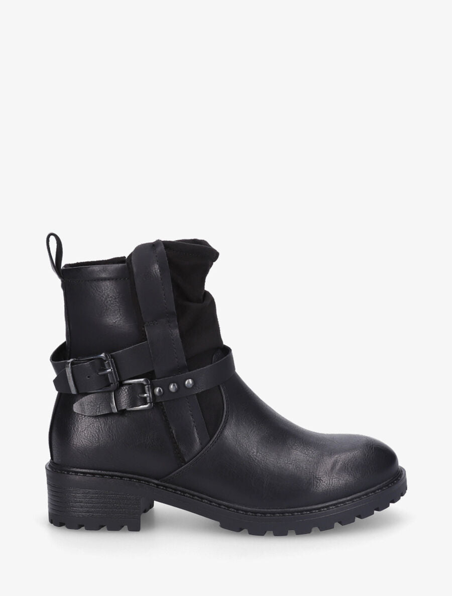 Bottines en simili à deux sangles - Noir - 1