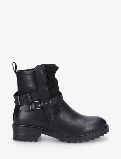 Bottines en simili à deux sangles - Noir - 1
