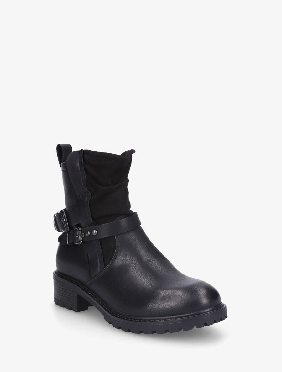 Bottines en simili à deux sangles - Noir - 2