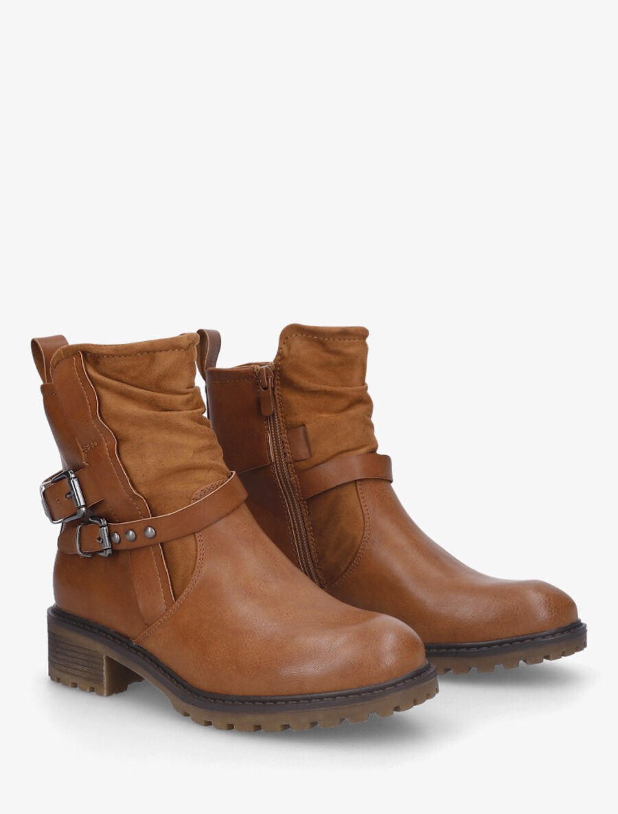 Bottines en simili à deux sangles - Camel - 4