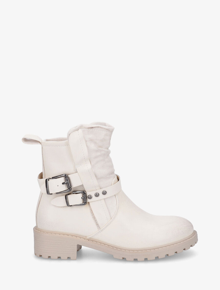 Bottines en simili à deux sangles - Crème - 5