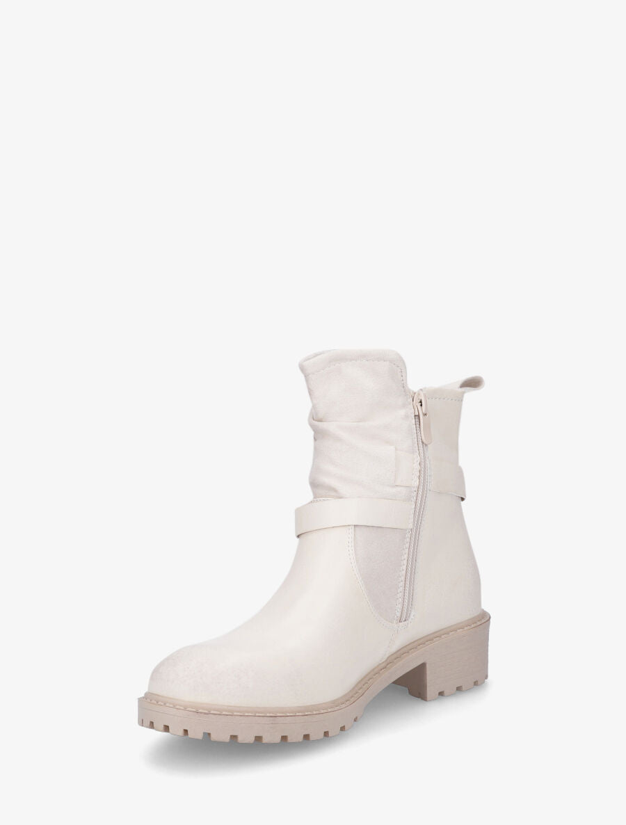 Bottines en simili à deux sangles - Crème - 3