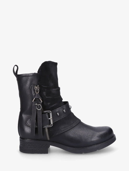 Bottines froncés à talon texturé - Noir - 1