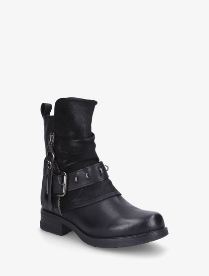 Bottines froncés à talon texturé - Noir - 2