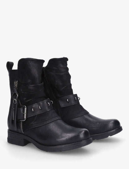 Bottines froncés à talon texturé - Noir - 4