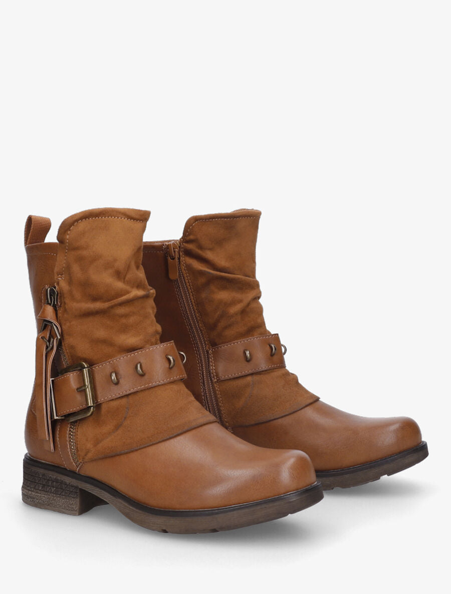 Bottines froncés à talon texturé - Camel - 4