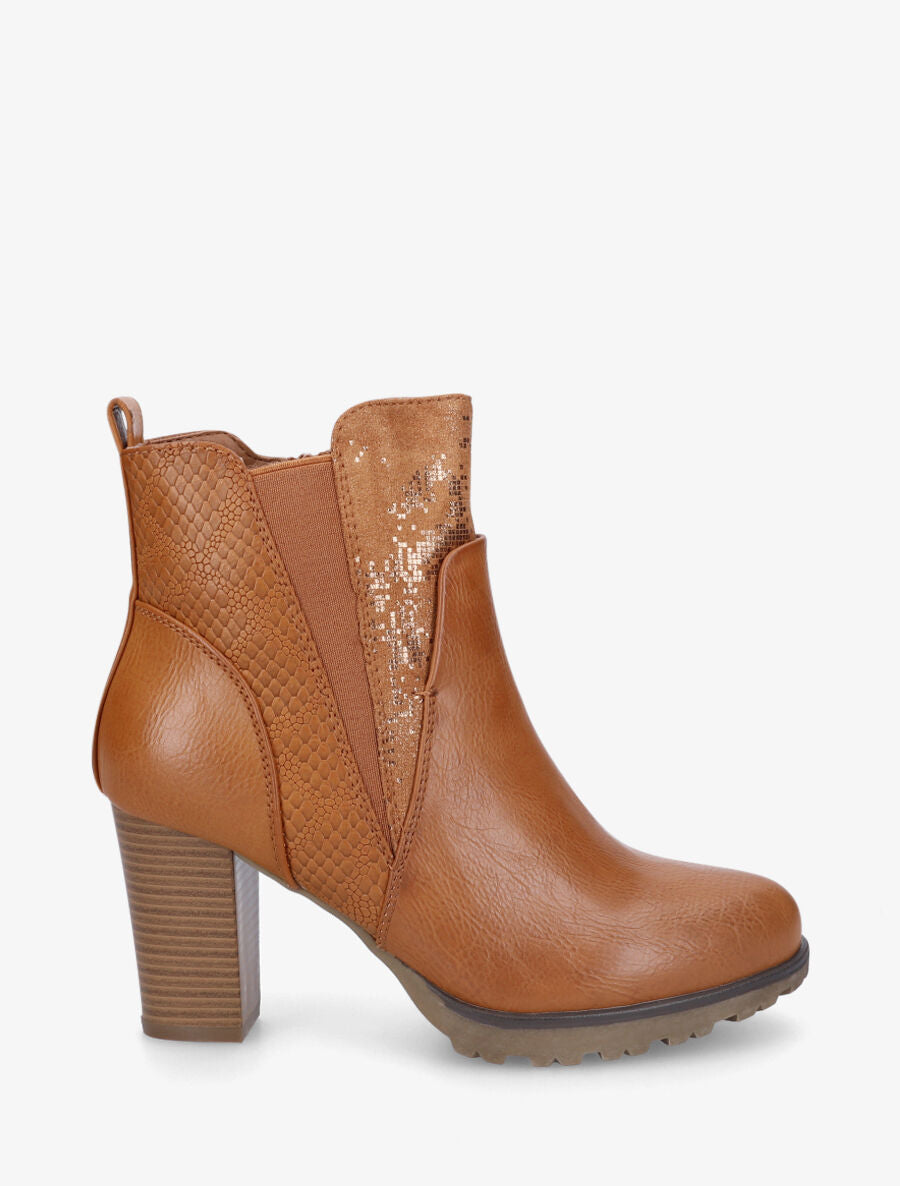 Bottines à talon et multi textures - Camel - 5