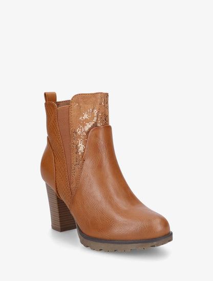 Bottines à talon et multi textures - Camel - 2