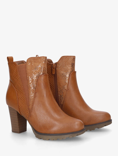 Bottines à talon et multi textures - Camel - 4