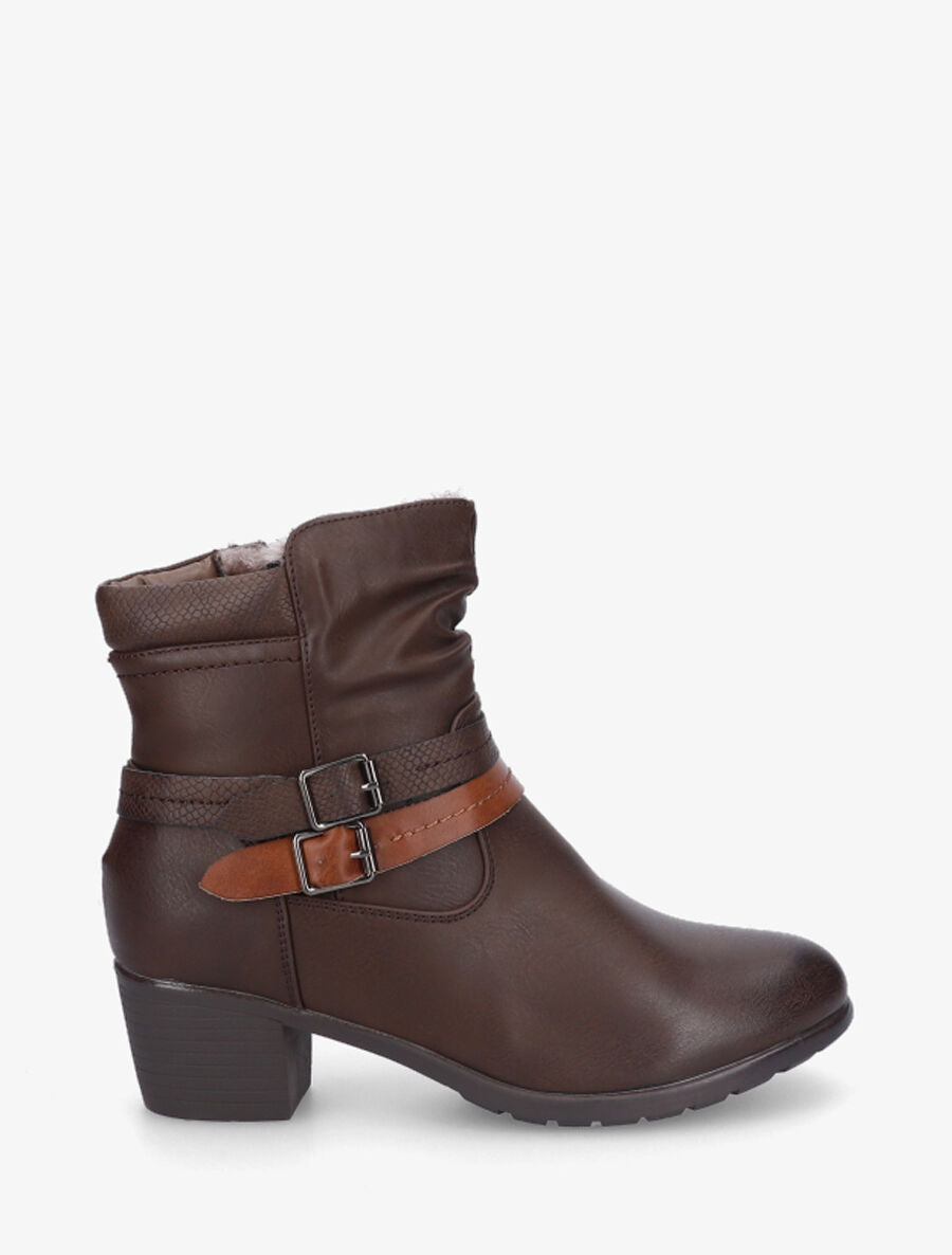 Bottines fourrées et froncées en simili - Marron - 5