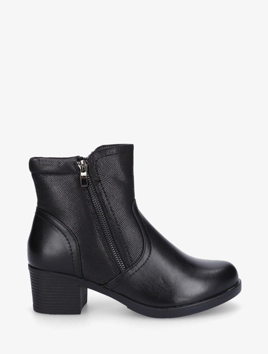 Bottines en simili texturées et double zips - Noir - 1