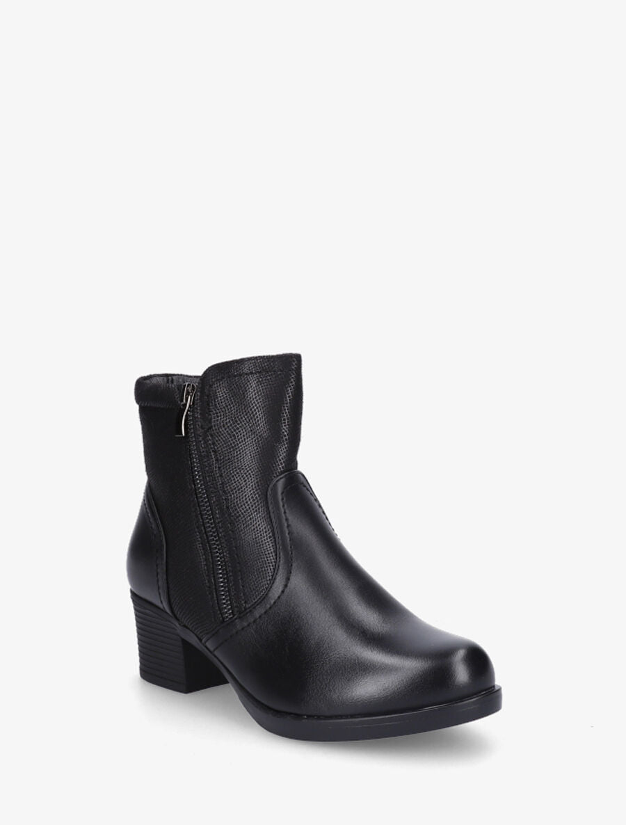 Bottines en simili texturées et double zips - Noir - 2