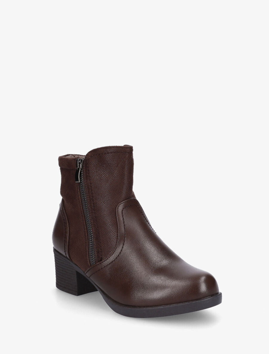Bottines en simili texturées et double zips - Marron - 2