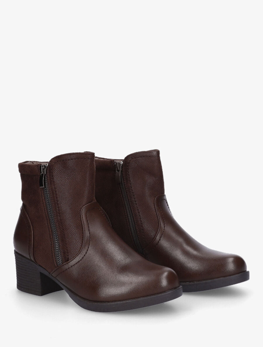 Bottines en simili texturées et double zips - Marron - 4