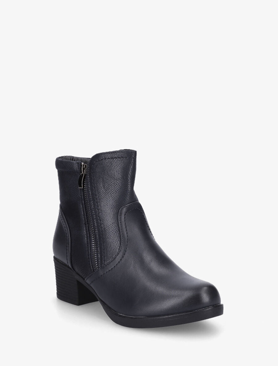 Bottines en simili texturées et double zips - Marine - 2