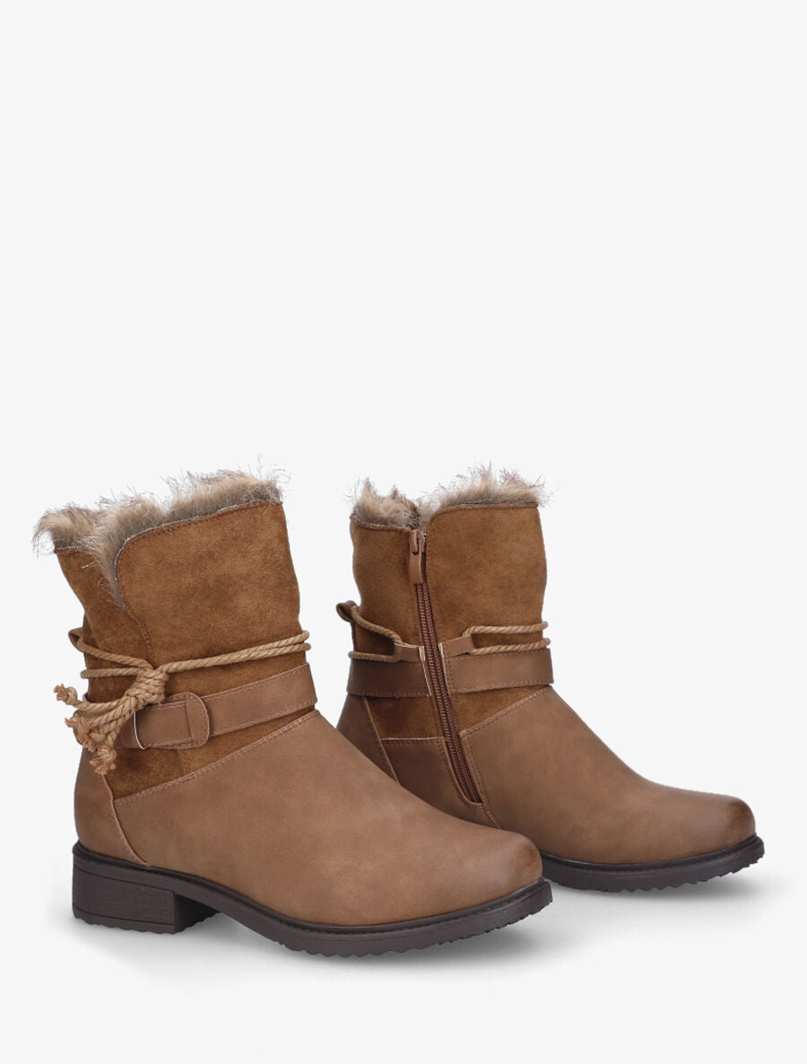 Bottines fourrées bi-matière - Camel - 4