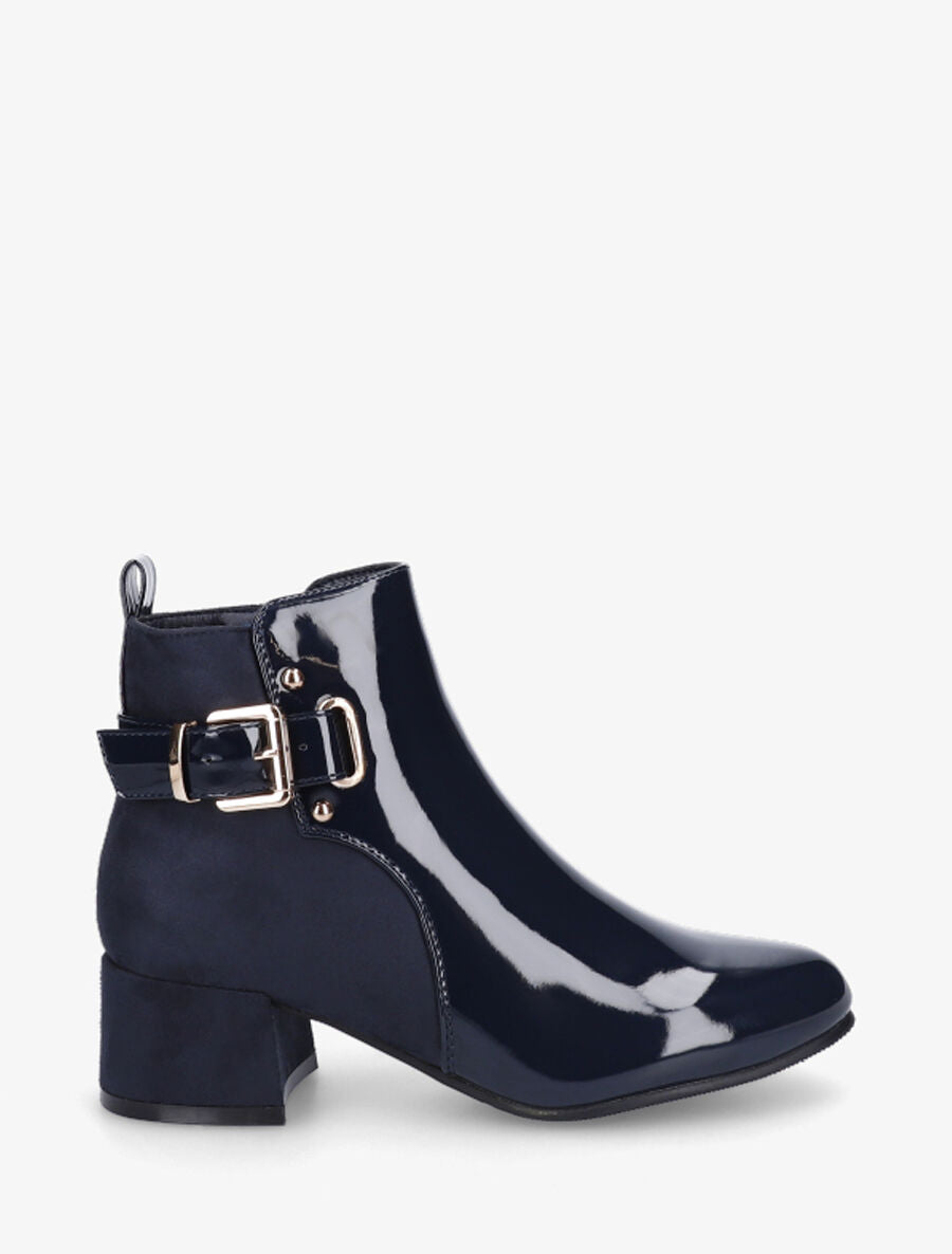 Bottines bi-matière à talon - Marine - 1