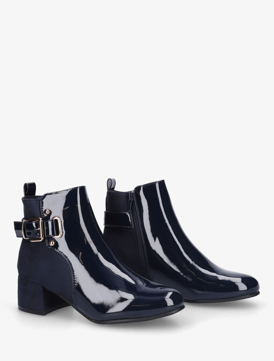 Bottines bi-matière à talon - Marine - 4