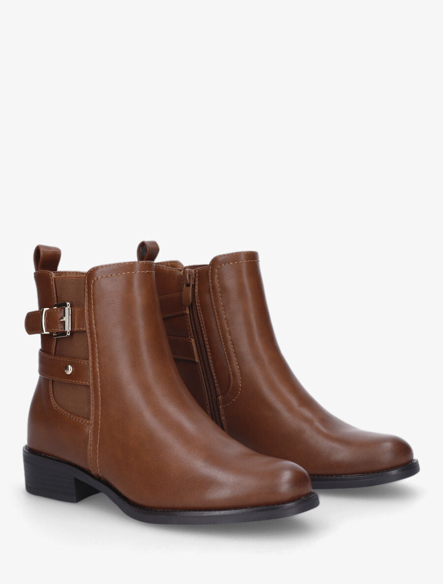 Bottines à cheville élastiquée en simili - Camel - 4