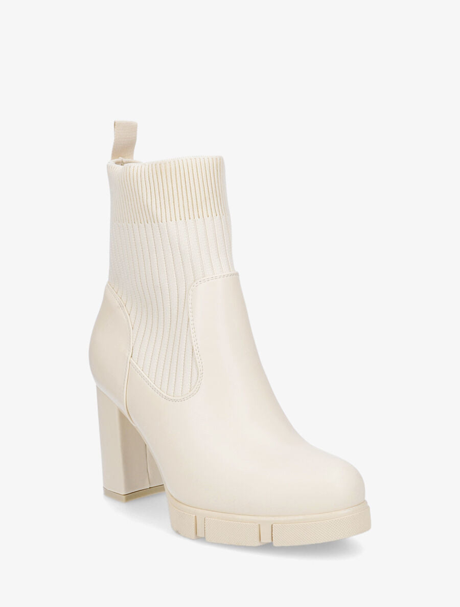 Bottines style chaussettes à talon - Crème - 2