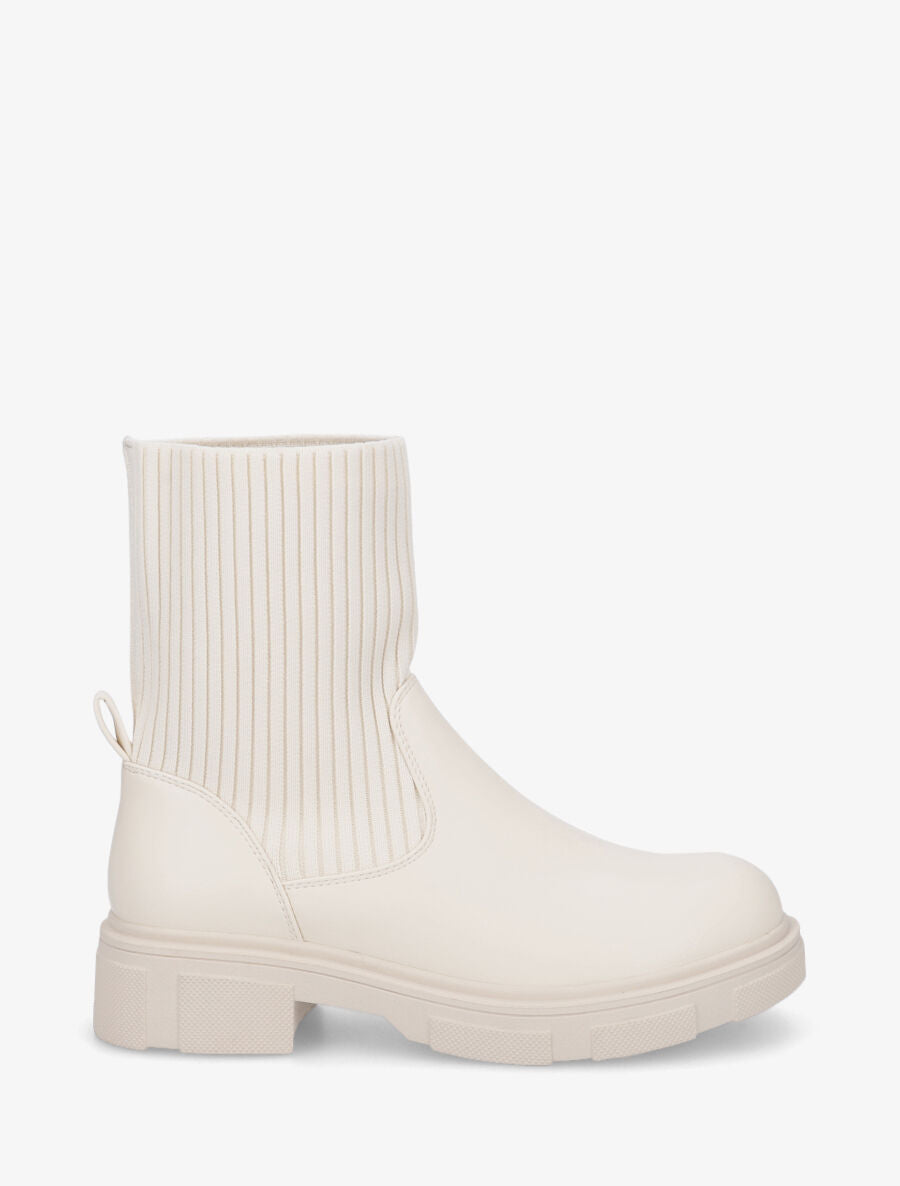 Bottines style chaussettes en simili - Crème - 1