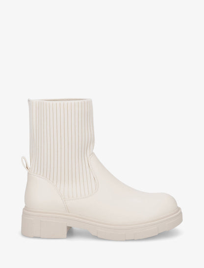 Bottines style chaussettes en simili - Crème - 1