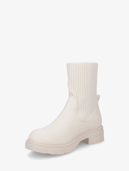 Bottines style chaussettes en simili - Crème - 3