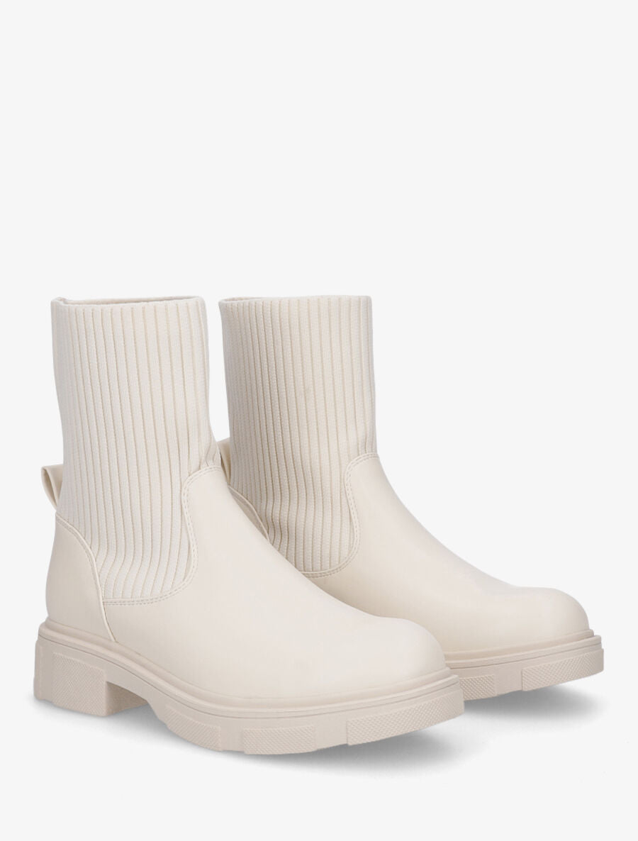 Bottines style chaussettes en simili - Crème - 4