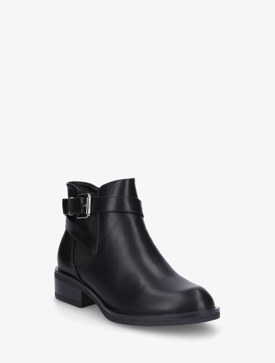 Bottines à boucle en simili - Noir - 2