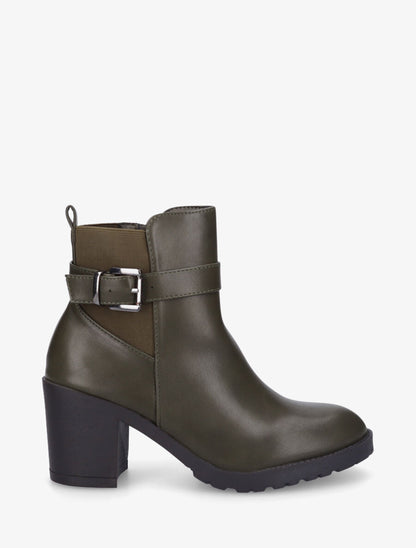 Bottines en simili à semelle crantée - Kaki - 5