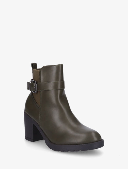 Bottines en simili à semelle crantée - Kaki - 2