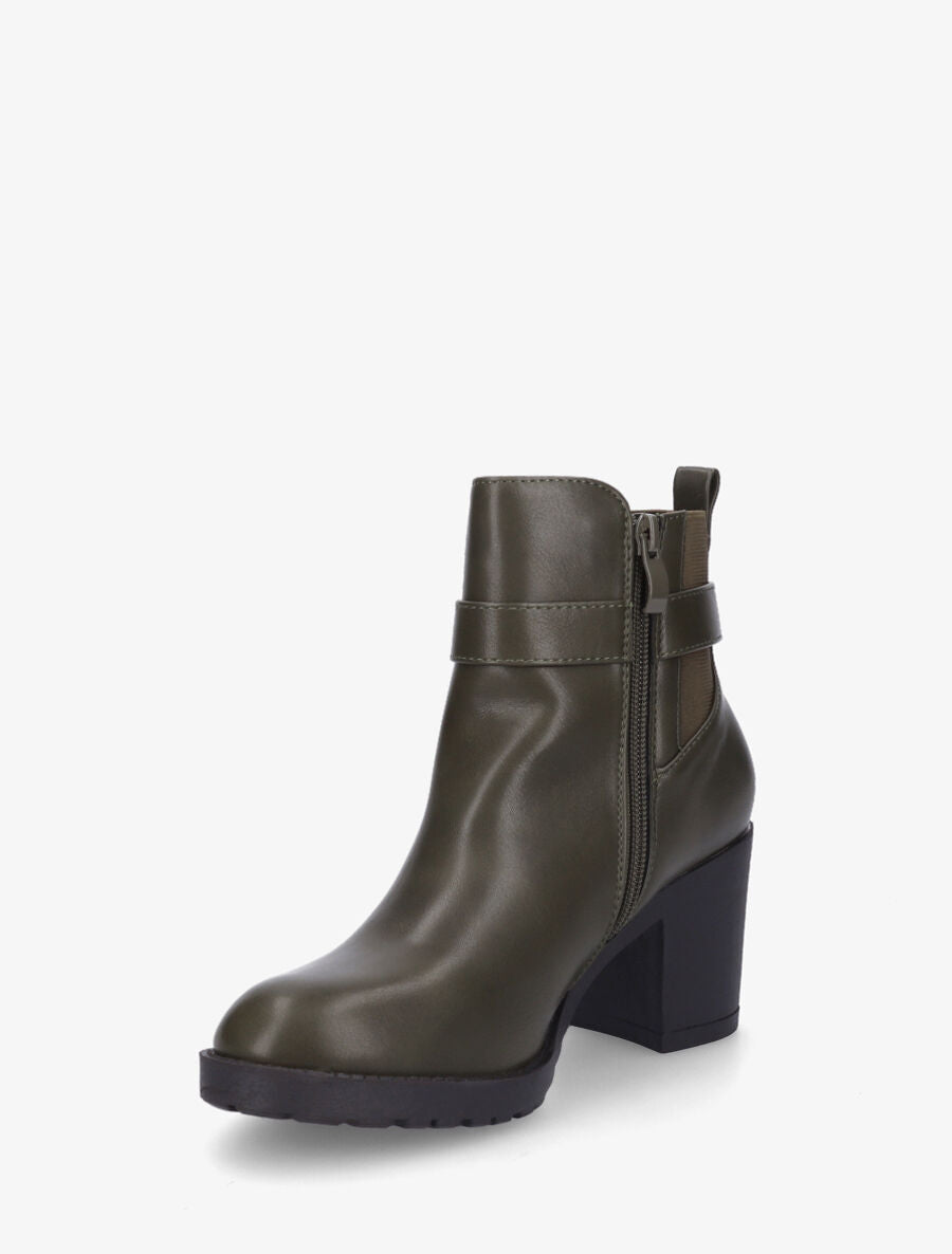 Bottines en simili à semelle crantée - Kaki - 3