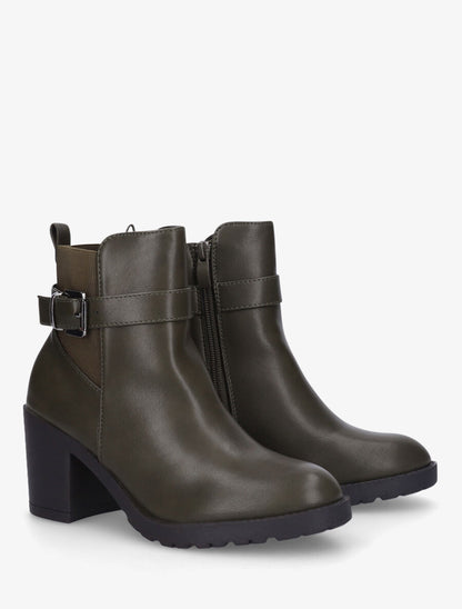 Bottines en simili à semelle crantée - Kaki - 4
