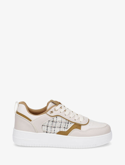 Baskets en simili et tweed - Camel - 5